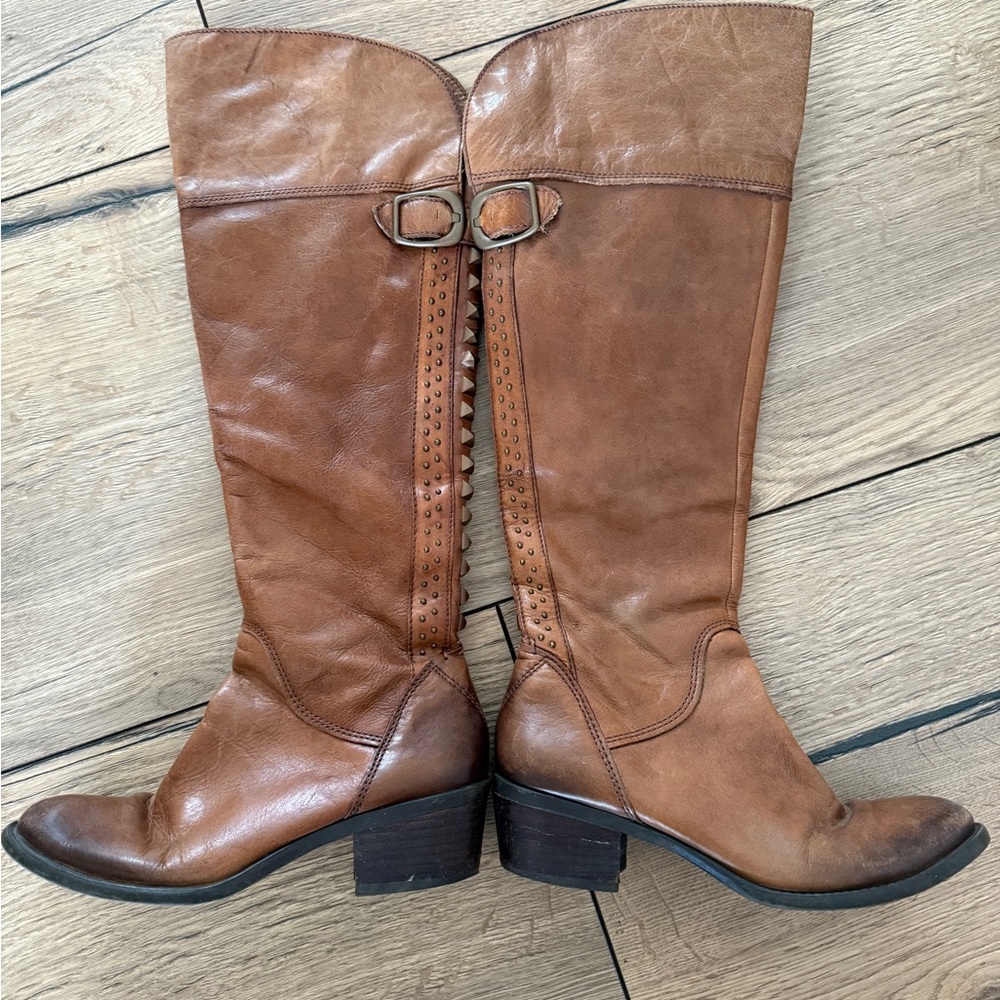 Vince Camuto Saddle Brown Studded Over-the-Knee Leather Boots - Picture 4 of 7